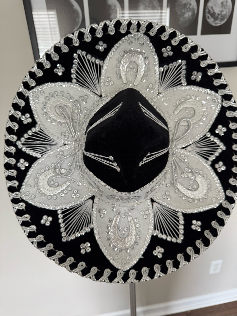 Handcrafted Black and Silver Sombrero Authentic Mexican